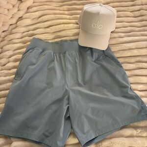 ALO Yoga Men's 9” Athletic Repetition Shorts and District Sport Trucker Hat Set